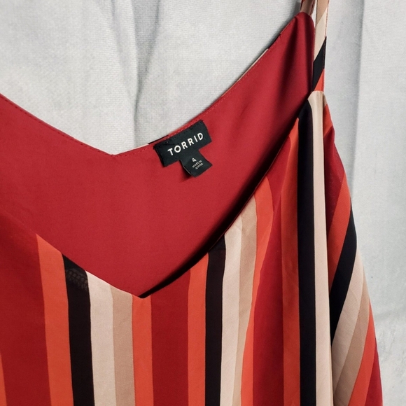 Torrid 4 4X 26 Sophie Swing Cami Tank Top Georgette Rust Red Vertical Striped - Picture 4 of 7